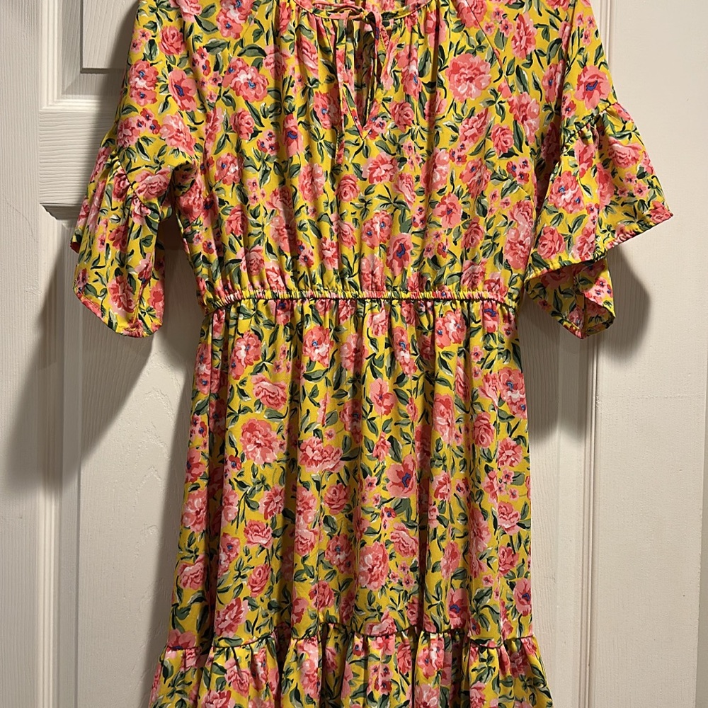 Umgee Yellow Floral Tie-Front Mini Dress